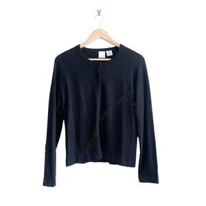 Mantles Petite Cardigan Black Beaded Snap Up Women's M